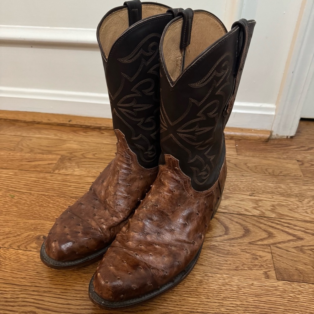 Lucchese Brown and Black Ostrich Western Boots 10 EE